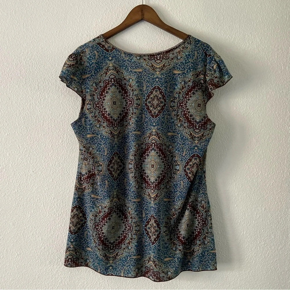 Retro Paisley Light Top Short Sleeve Blouse Size XL Wrap Neckline V-Neck - Picture 4 of 5